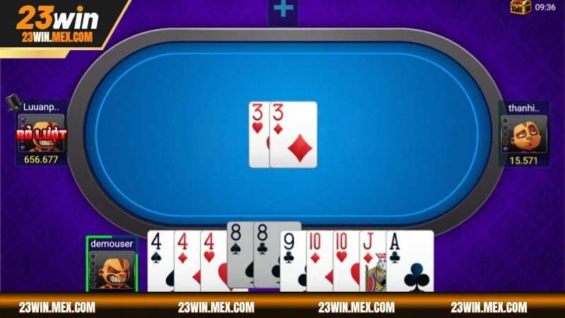 Các lá bài được bố trí theo thứ tự tăng từ 3 đến 2