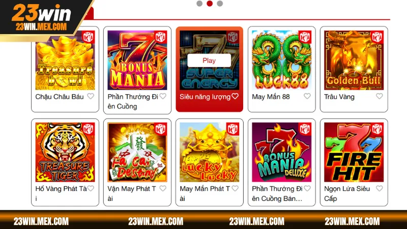 Sảnh chơi cung cấp đa dạng các tựa game nổ hũ